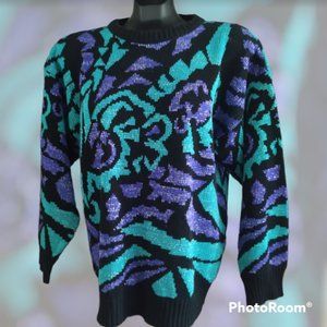 Vintage Black, Purple, and Teal Sweater
